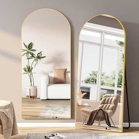 Arched Mirror, 65"x24" Arched Floor Mirror, Full Body Mirror Hanging or Leaning for Wall, Arched Mirror Full Length with Aluminum Alloy Frame, Black Bedroom Mirror, Tempered Glass Long Mirror