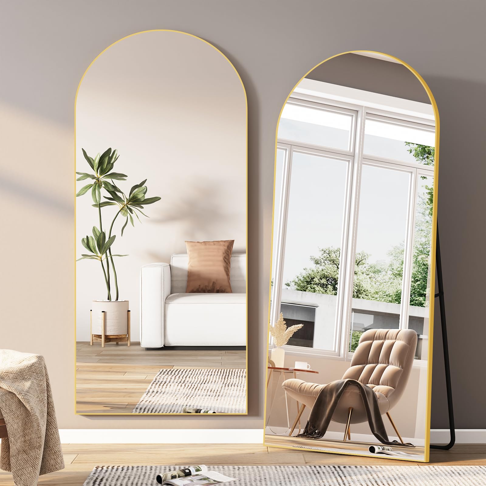 Full Length Mirror with Stand, 65"x24" Mirror Full Length, Aluminum Alloy Frame Full Body