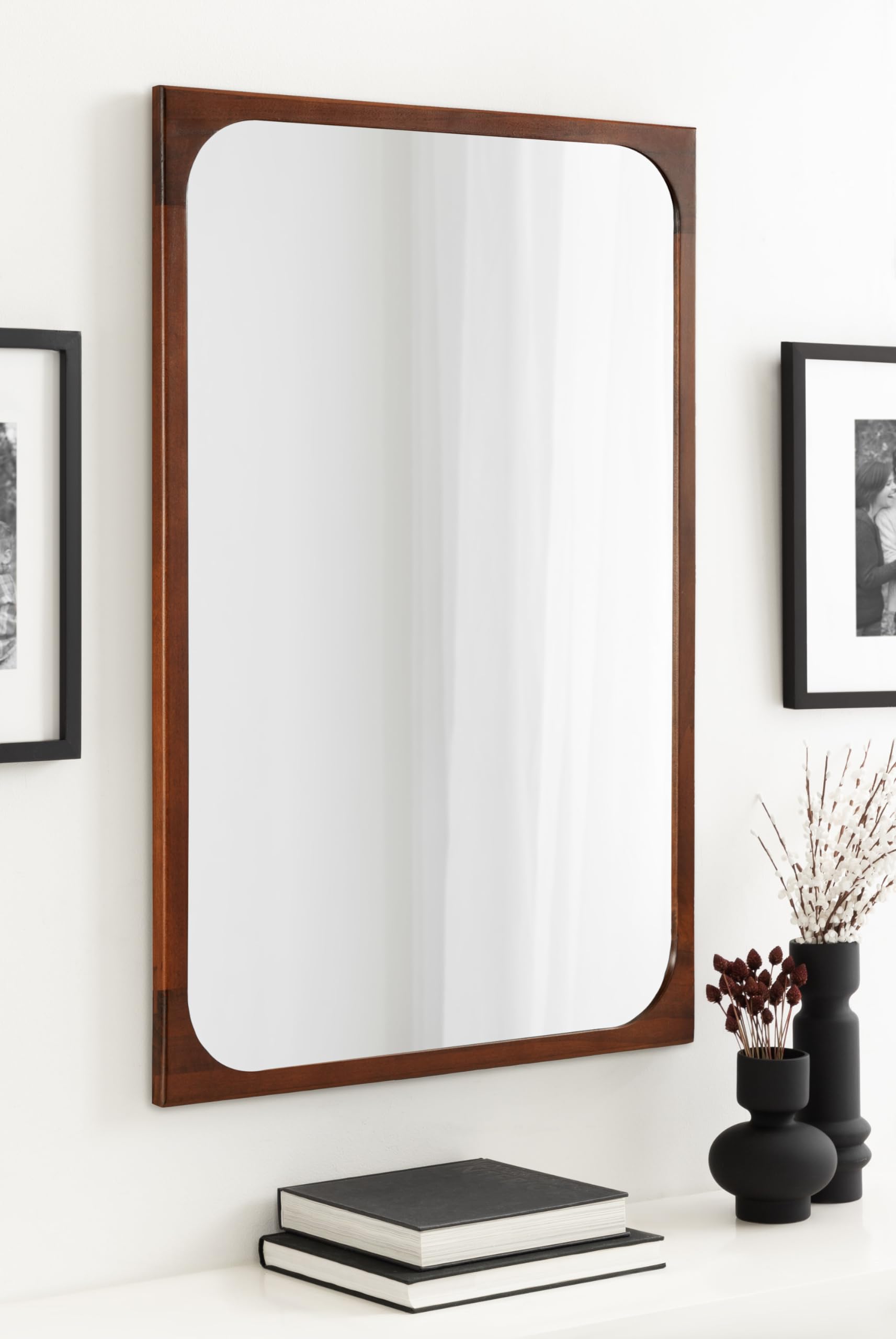 Kenai Modern Rectangle Wooden Wall Mirror, 24 x 36, Walnut Brown, Decorative Wood Rectangular Mirror