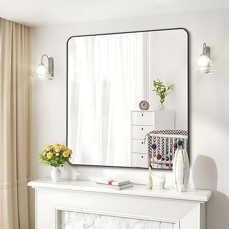 Bathroom Mirror, Matte Black Wall Mirror with Metal Frame