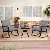 3-Piece Outdoor Rocking Chairs Bistro Set, Black Iron Patio Furniture