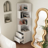 Corner Shelf with Light 5-Tier White Corner Storage Cabinet with Drawers Modern
