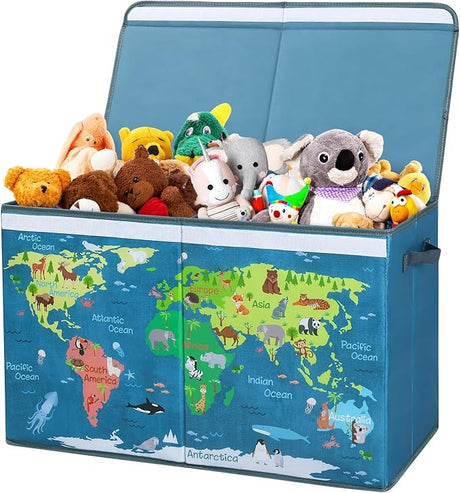 Flip-Top Lid for Kids, Large Collapsible Oxford Toy Storage Box with Handles for Boys Girls