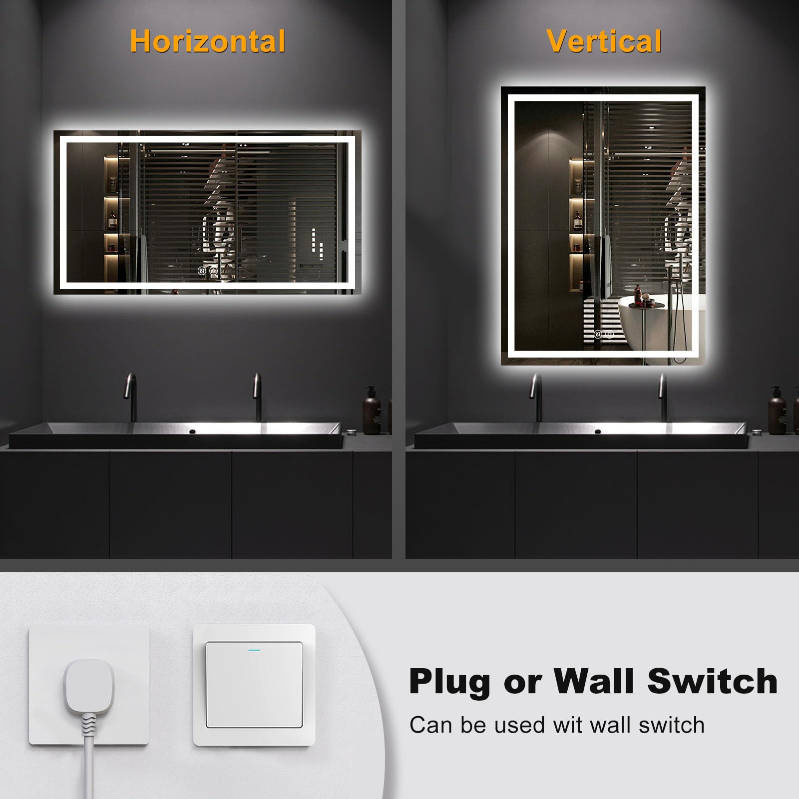 24x32 LED Bathroom Mirror with Anti-Fog & Memory Touch