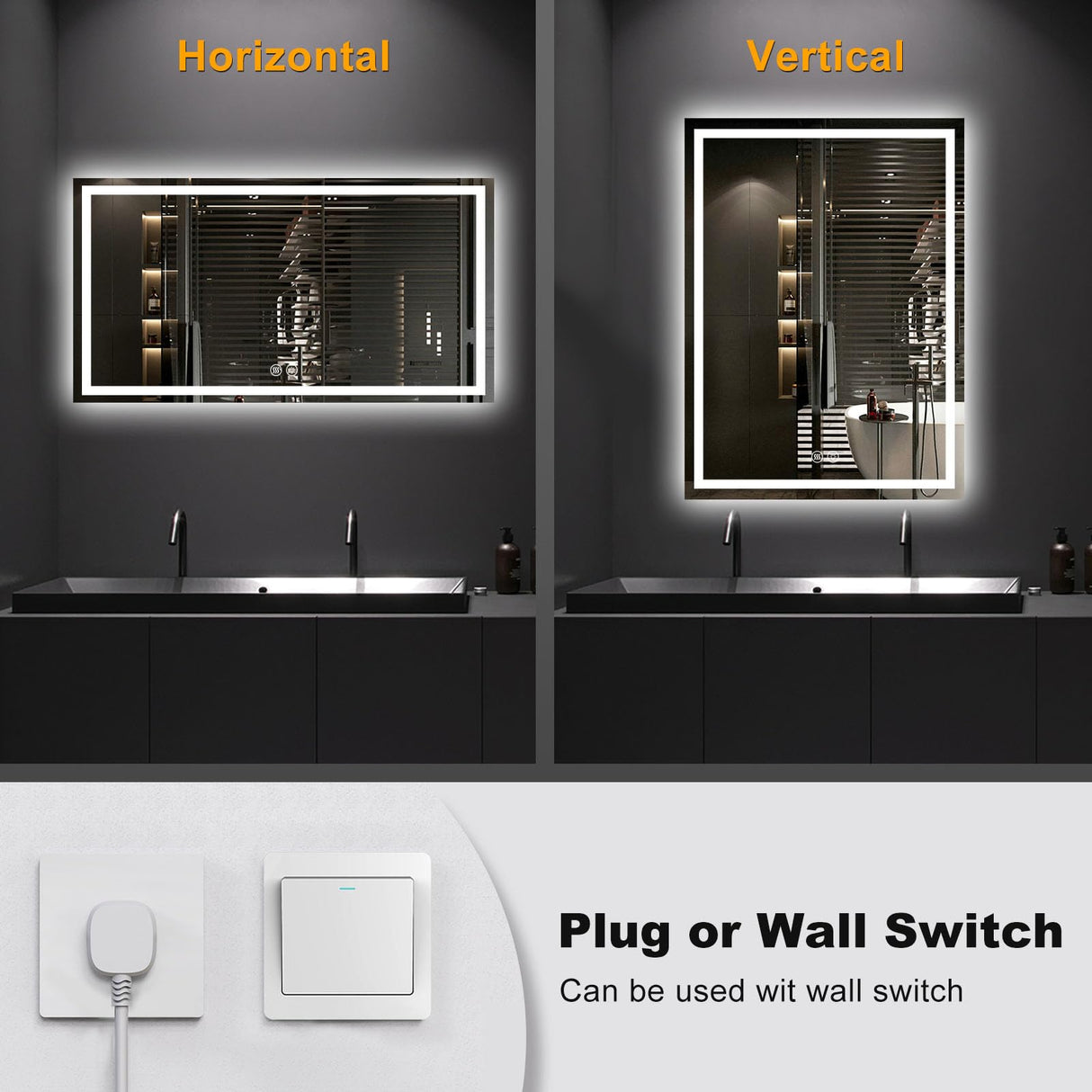 48x32 LED Smart Mirror with Anti-Fog & Dimmable Lighting