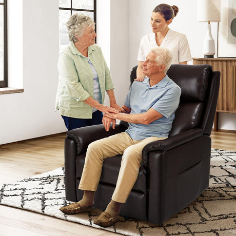 Power Lift Recliner Chair for Elderly-Electric Leather Lift Chair Remote Control, Ergonomic Recliner Chair with Side Pocket, Spacious Seat-Chocolate