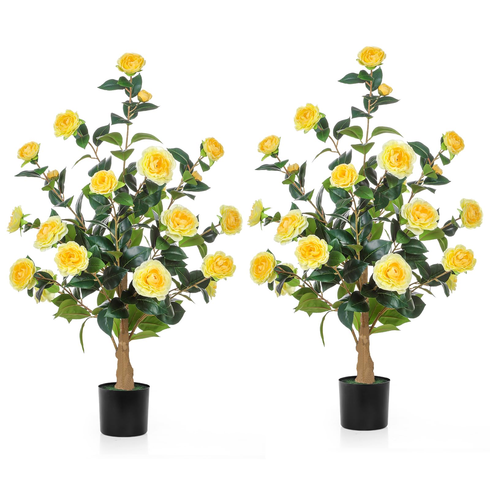 38" Artificial Camellia Trees for home decor indoor, 2 pack fake plants front porch decor,