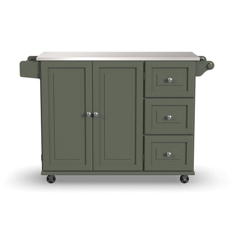 Mobile Kitchen Island Cart with Stainless Steel Top, Sage Green