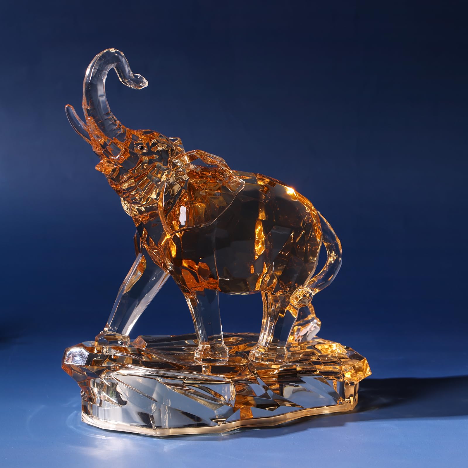 Acrylic Glass Lucky Elephant Statue, Faux Crystal Glass Elephant Gift, Suitable