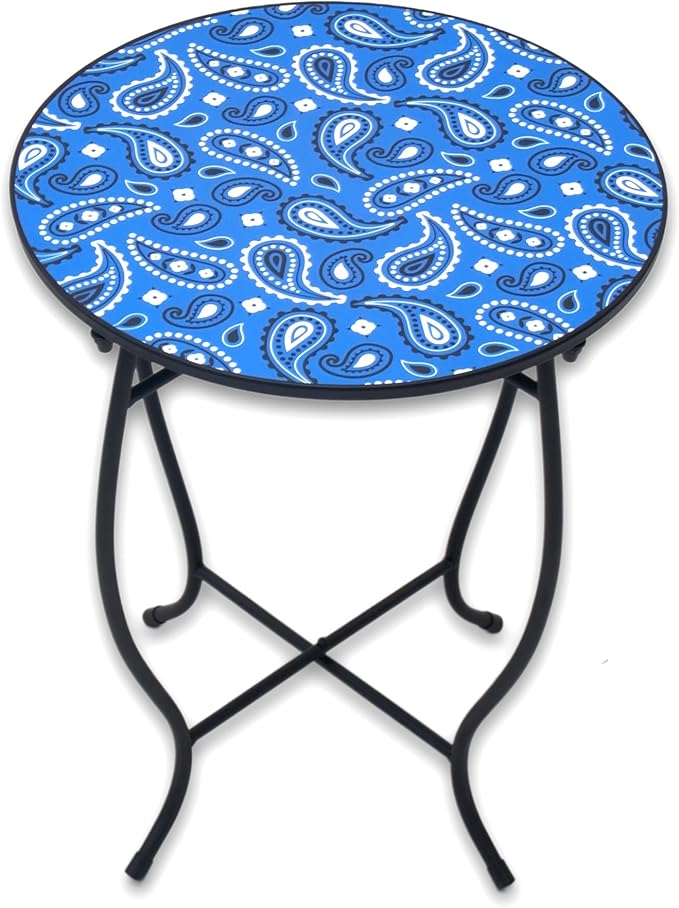 Theme Pattern Small 14 Inches Outdoor Side Table, Metal Frame for Patio, Indoor End Table