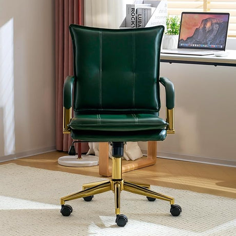 Mid-Back Ergonomic Leather Office Desk Chair, Modern Upholstered Computer Chair