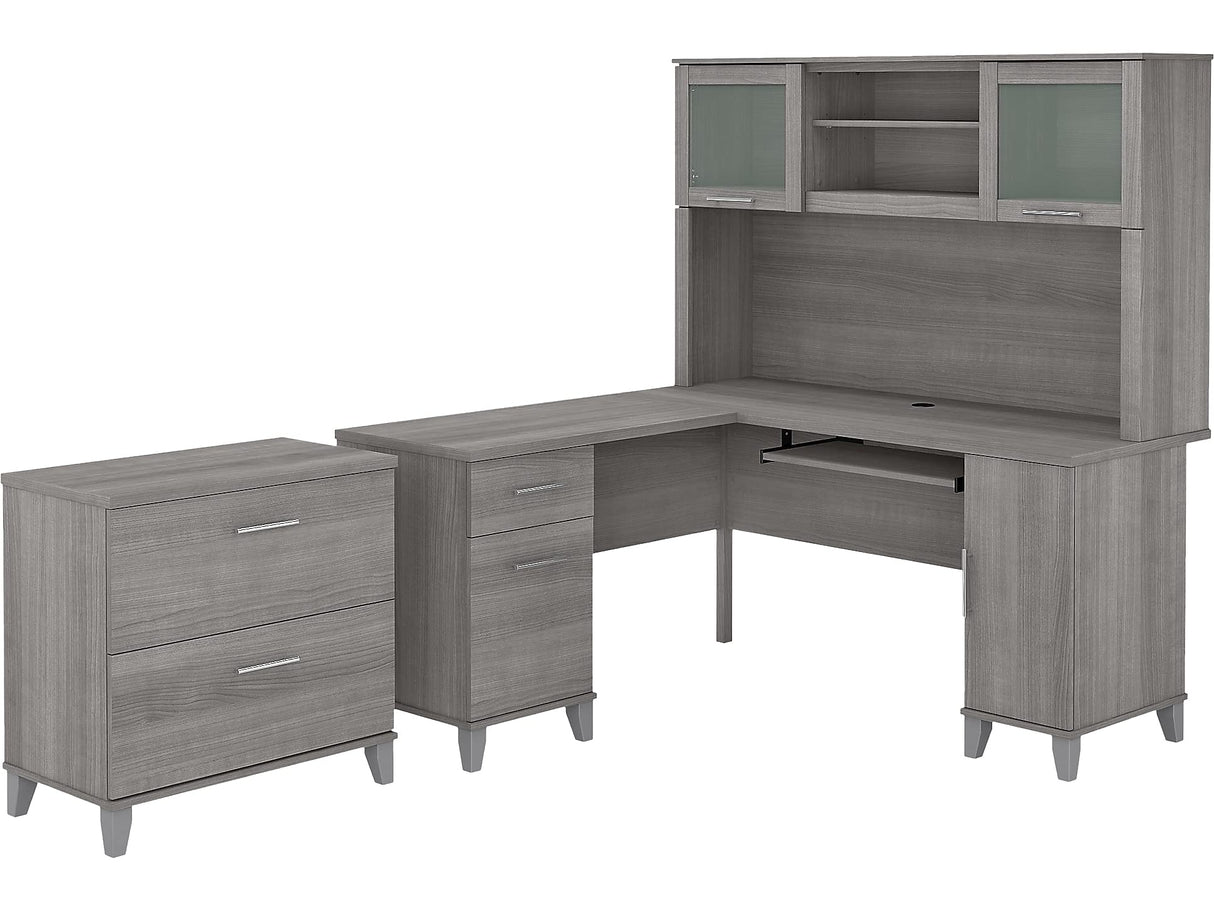 Somerset 60W L Shaped Desk with Hutch and Lateral File Cabinet