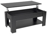 Lift Top Coffee Table with Hidden Compartment and Storage Shelf, 19"D x 37.5"W x 22"H