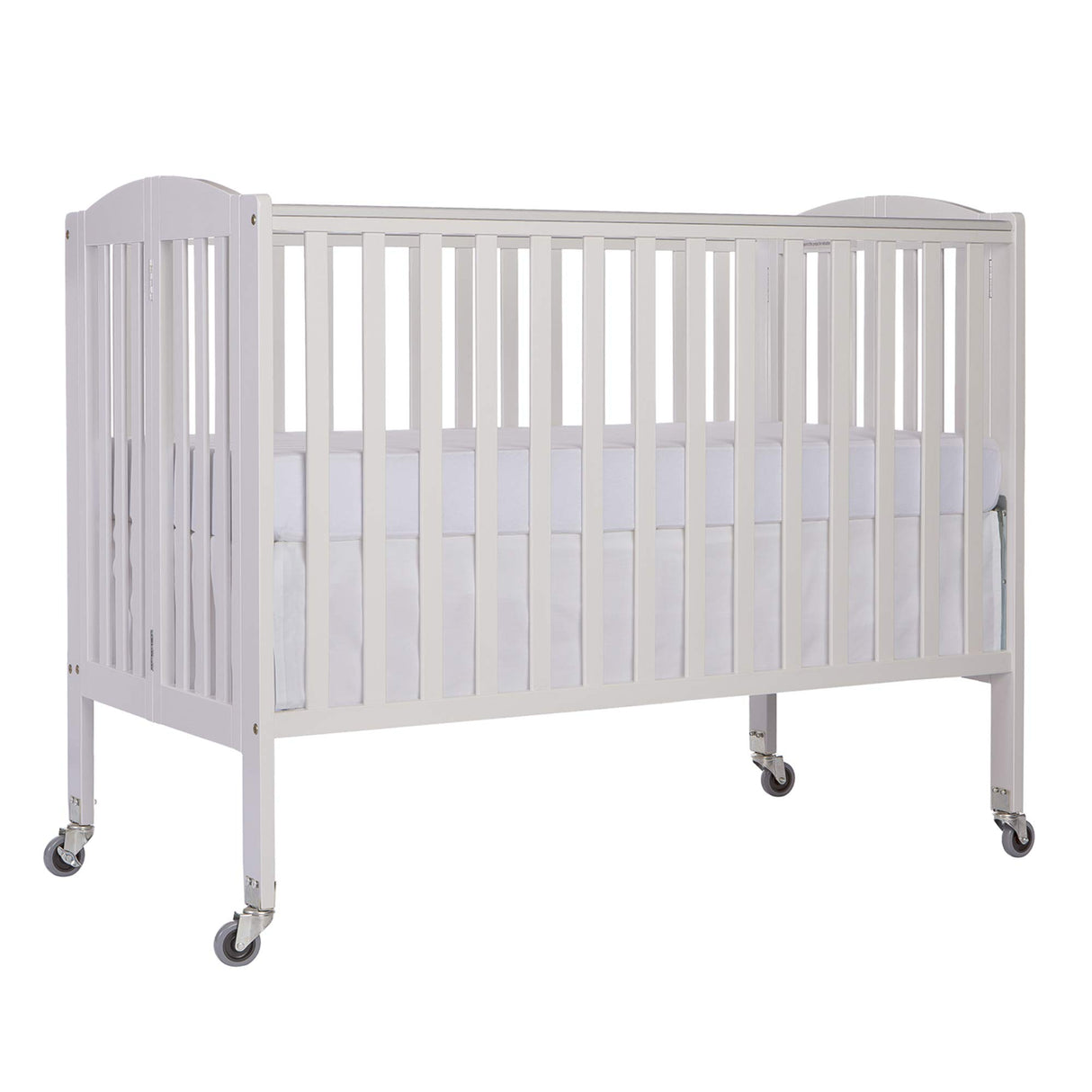 Folding Full Size Convenience Crib In White, Two Adjustable Mattress Height Positions,