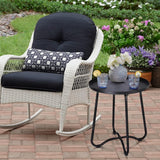 Round Metal Patio Side Table Black Outdoor End Table, Tray Top End Table