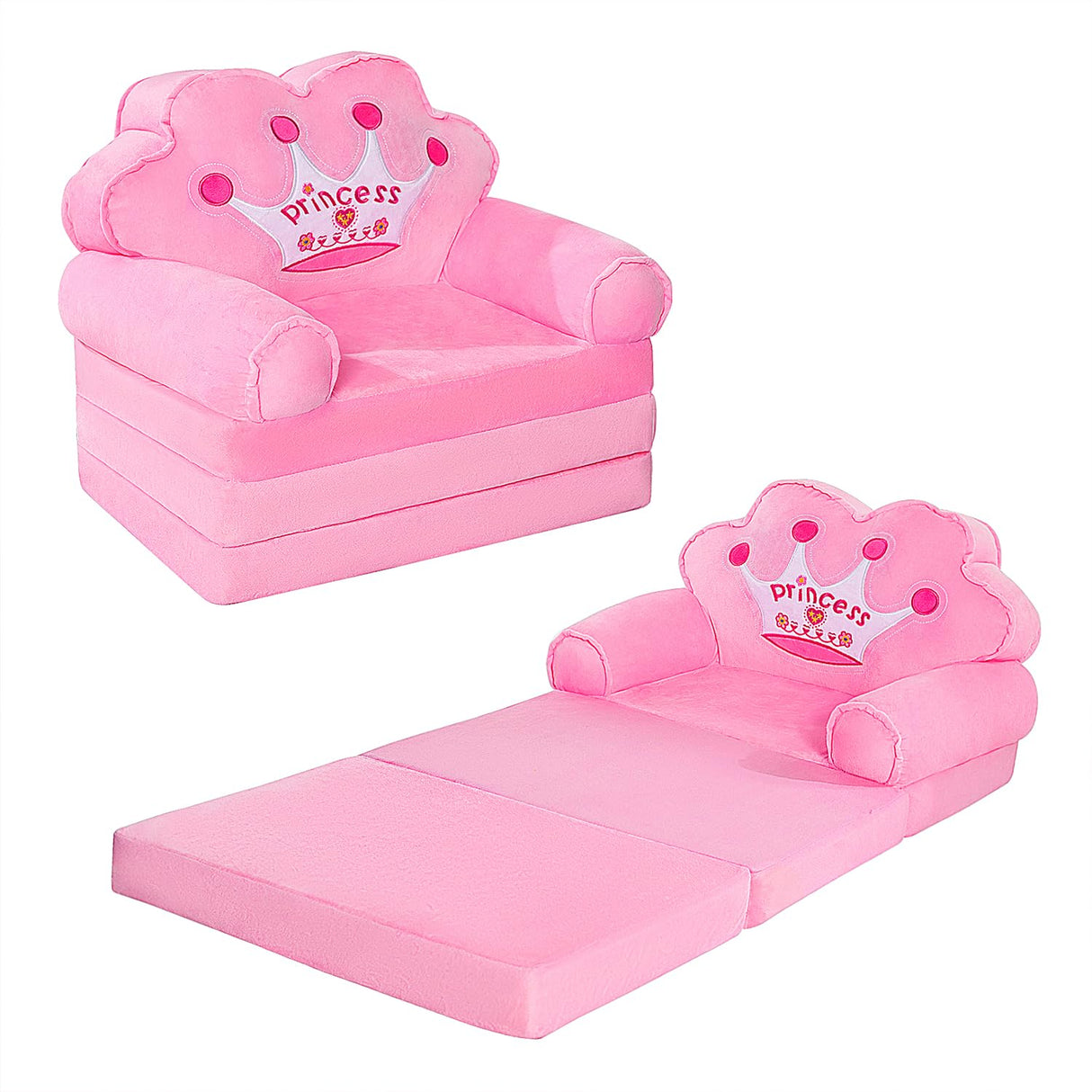 Kids Foldable Sofa Bed, Princess Chair for Toddlers 1-3, Pink Cartoon Shape, High Density Foam, Fold Out Couch for Bedroom, Sofa Bed for Girls, 15.1x19.7x2.4 inches, 4.4 lbs