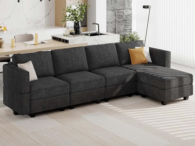 L-Shaped Sofa with Storage Seat Fabric Modular Sectional