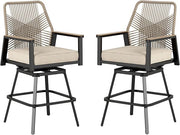 Outdoor Bar Stools Set of 2, 360° Wicker Swivel Bar Stool with Armrest,