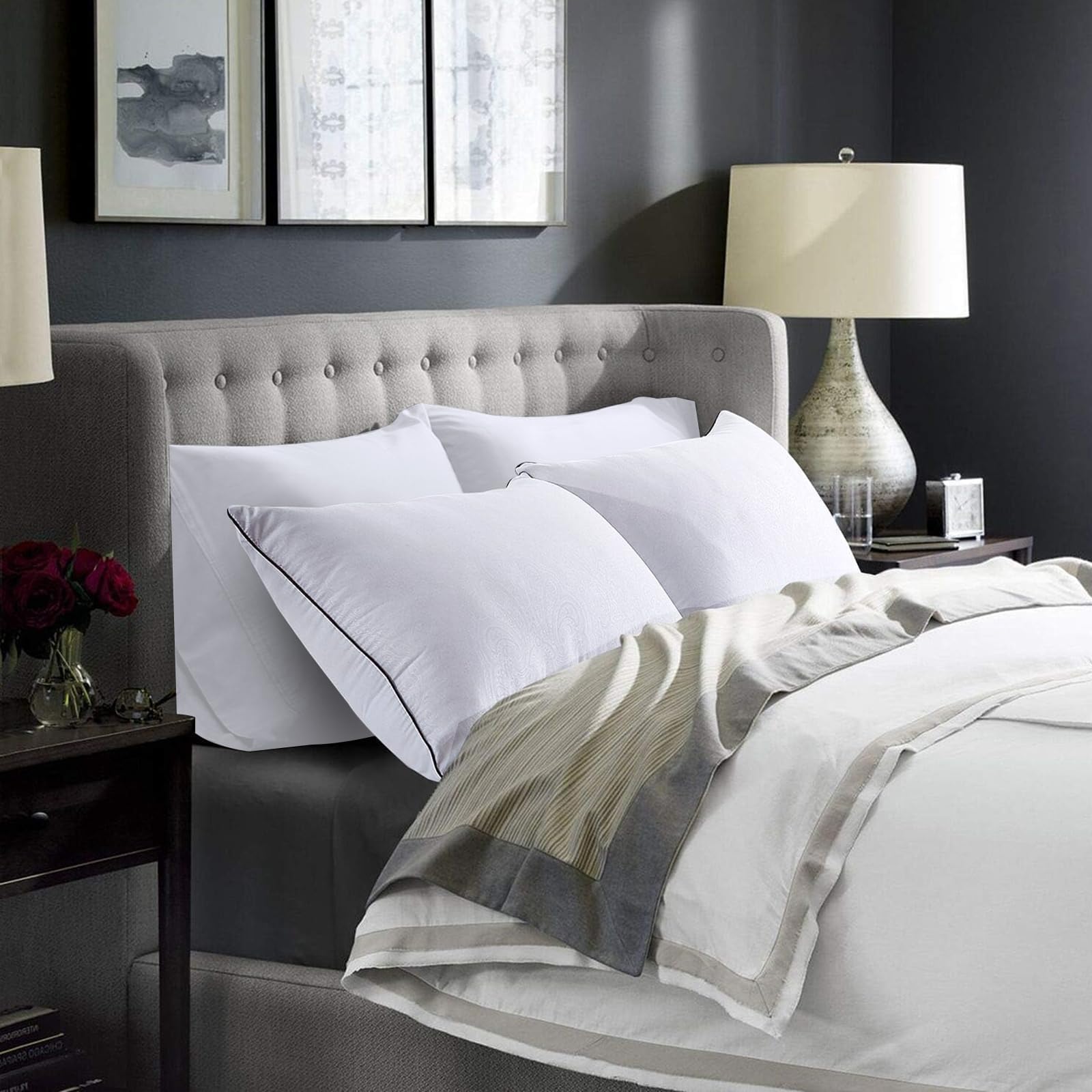 Pillows Standard Size Set of 4, Bed Pillows Set of 4, Down Alternative Luxury Hotel Pillows for Sleeping Standard