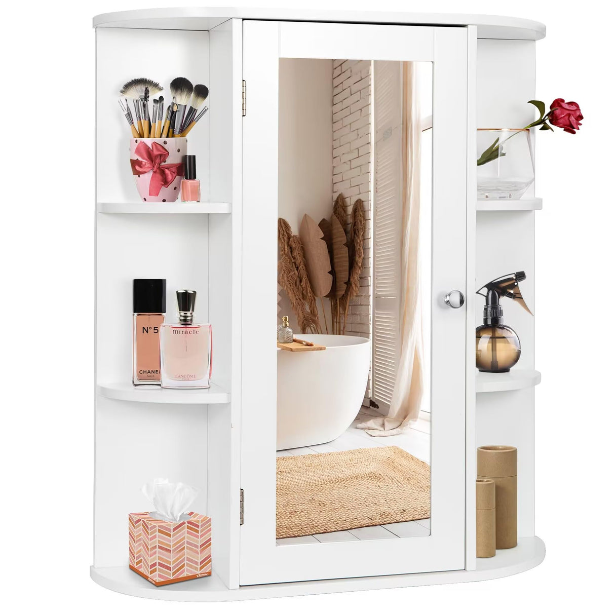 Bathroom Cabinet with Single Mirror Door Wall Mount Medicine Cabinet