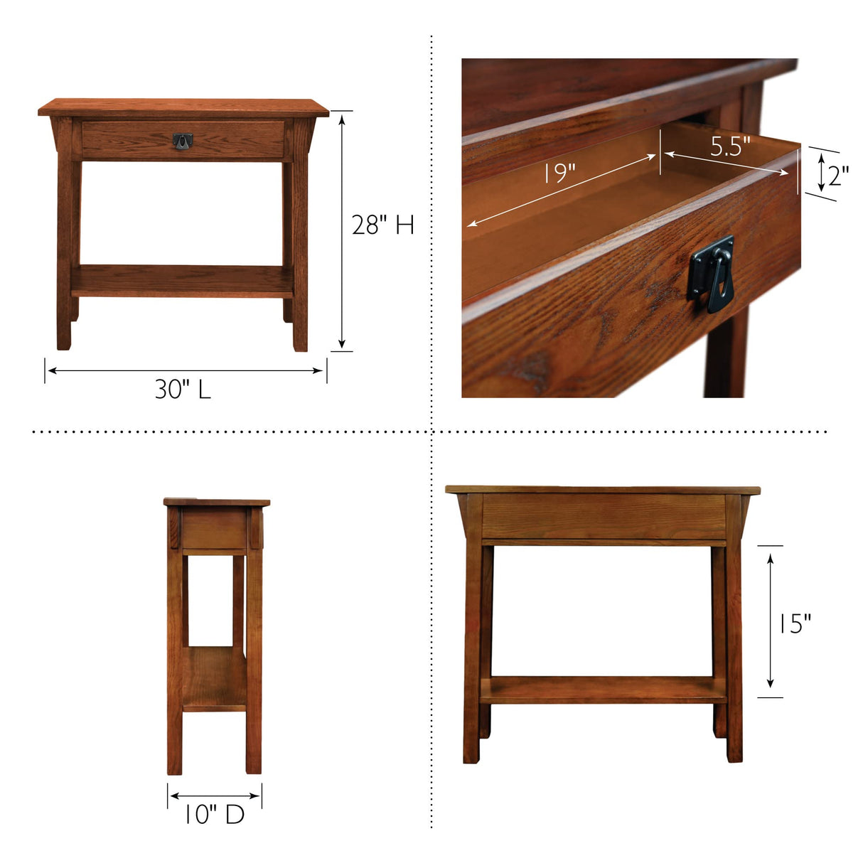 9057-RS Mission Console Entryway, Sofa Table, Made with Solid Wood,