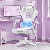 Pink Gaming Chair with Cat Ears and Footrest