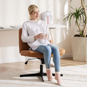 Legged Office Chair, Armless Wide Desk Chair No Wheels, Modern Home Office Desk Chair Swivel Adjustable Leather Vanity Chair