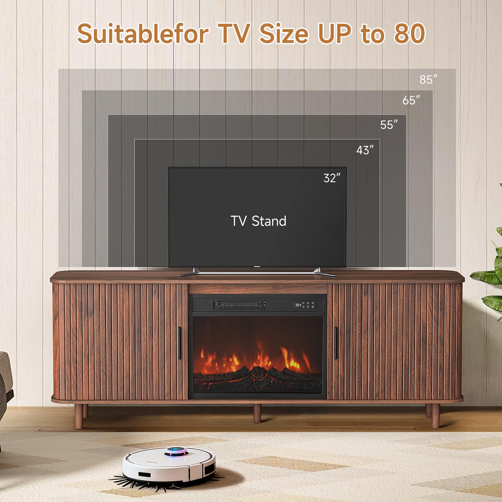 70" TV Stand with Electric Fireplace for TVs up to 80"