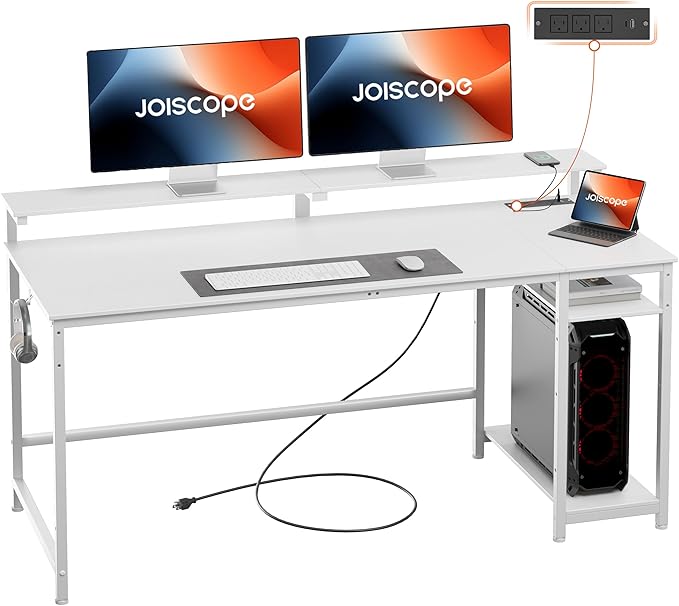 Home Office Desk with Power Outlets (3AC, USB, Type-C), 48 × 20 Inch Computer Desk