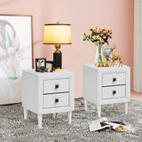 2 PCs Nightstand End Bedside Coffee Table Wooden Leg Drawers White