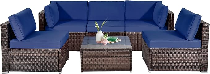 6 Pieces Outdoor Patio Furniture Set, PE Rattan Conversation Set