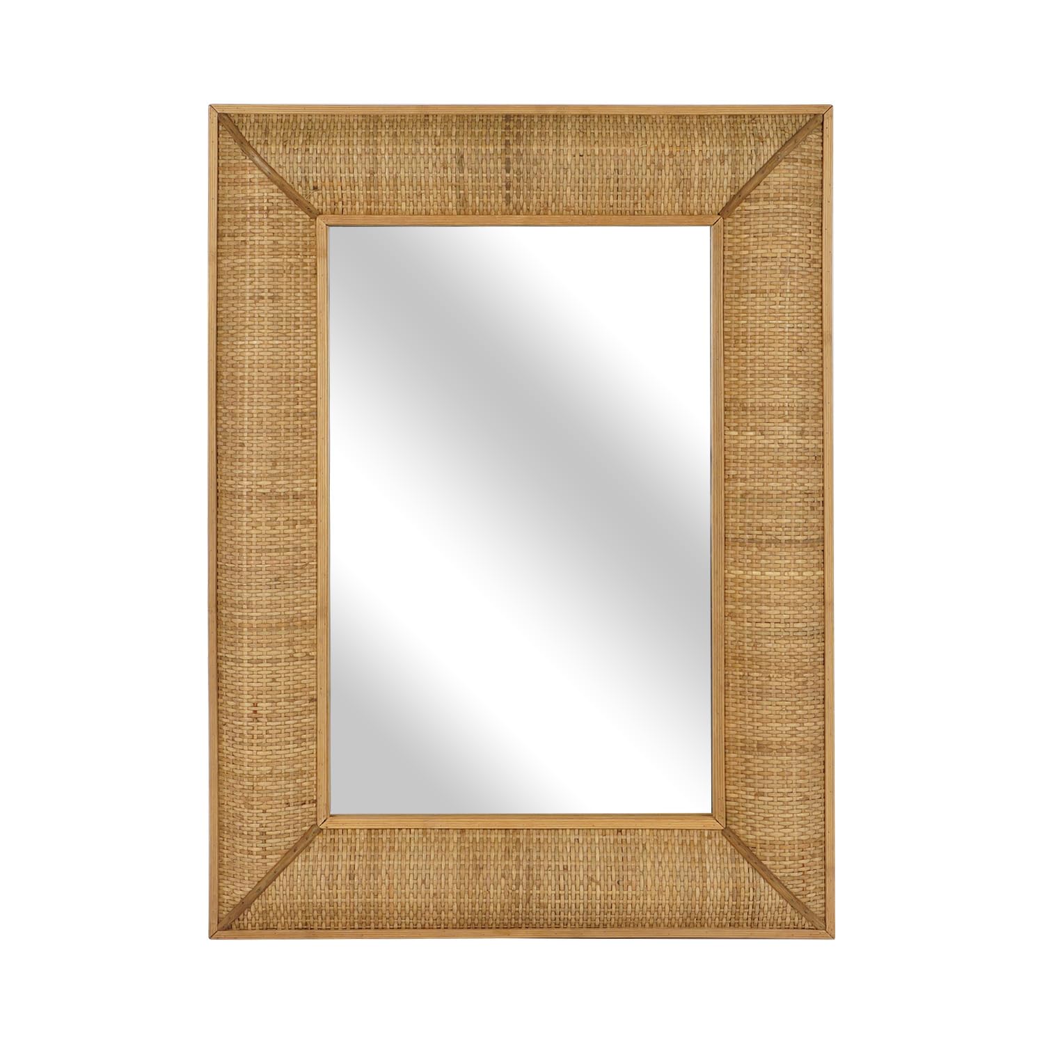 Boho Rattan Wall Mirror Wooden Framed Rectangle Mirror Rattan Decorative Farmhouse
