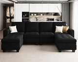 Velvet U shaped Sectional Sofa Couch with Storage Ottoman Convertibel