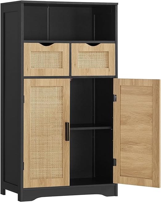 Storage Cabinet, Bathroom Cabinet with 2 Drawers & 2 Adjustable Shelves, Cupboard