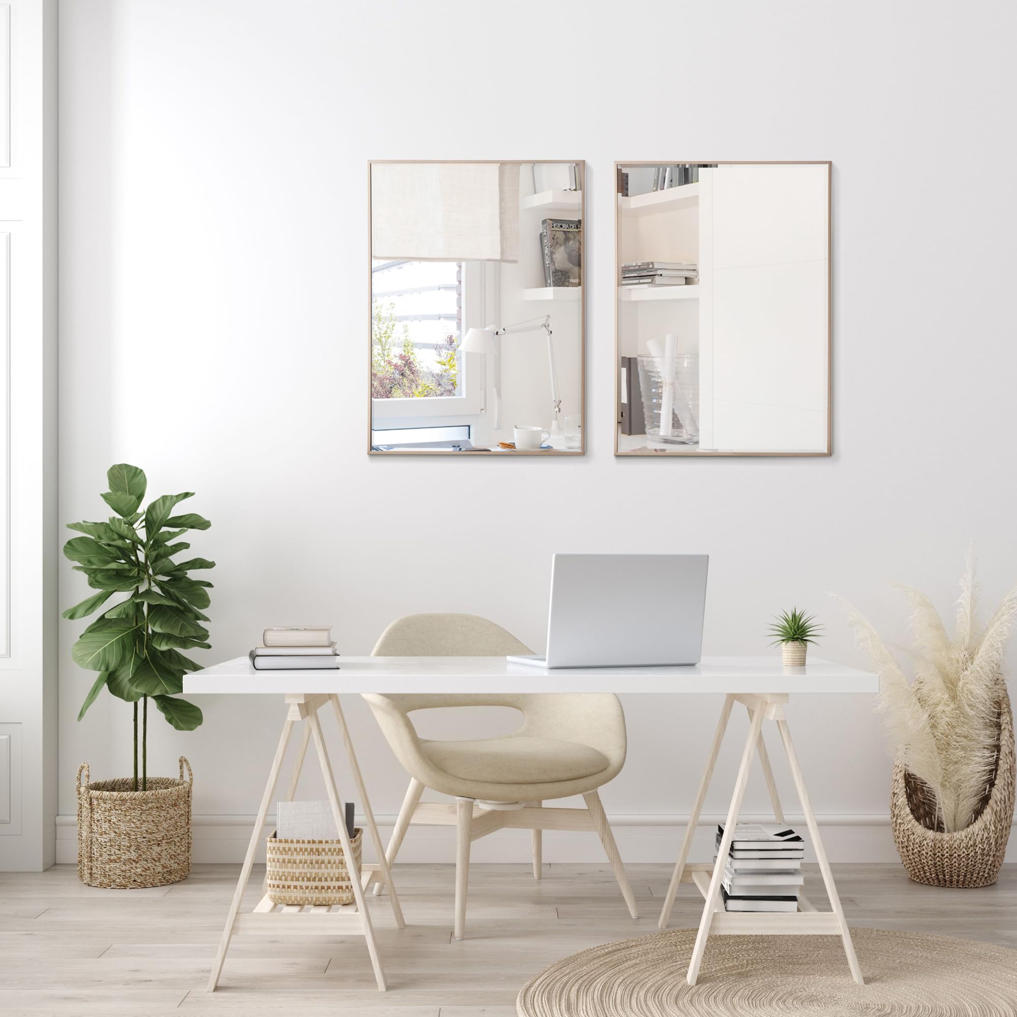 Wall Decorative Mirror with Frame 24.37x32.24 Inch Light Wooden