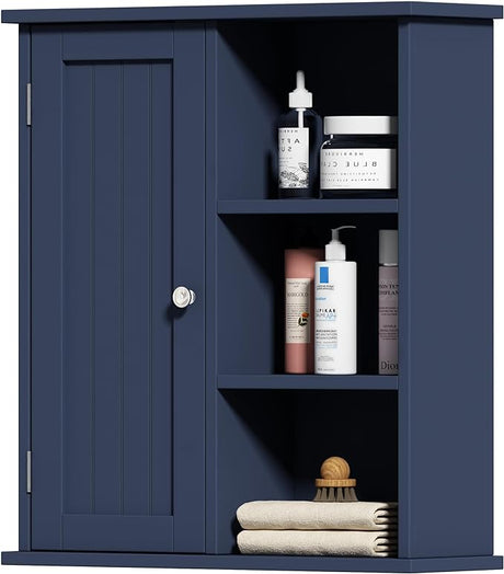 Bathroom Wall Cabinet, Medicine Cabinet with Door and 3 Open Shelves