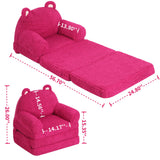 Foldable Kids Sofa, Sherpa Pink Teddy Bear Toddler Couch with Tri Folding Foam Cushions