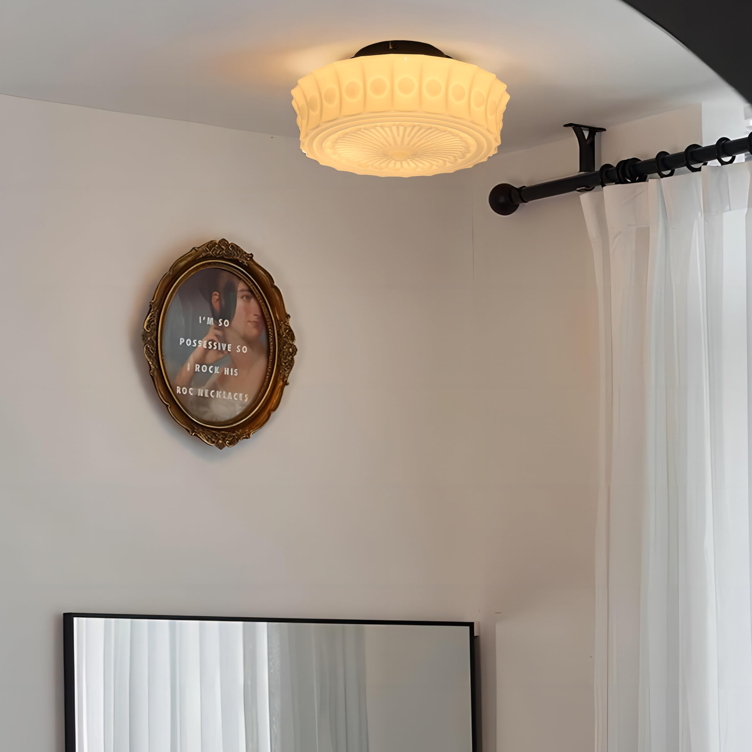 Schoolhouse Ceiling Light Fixture - 13.8" Milk Glass Semi Flush Mount