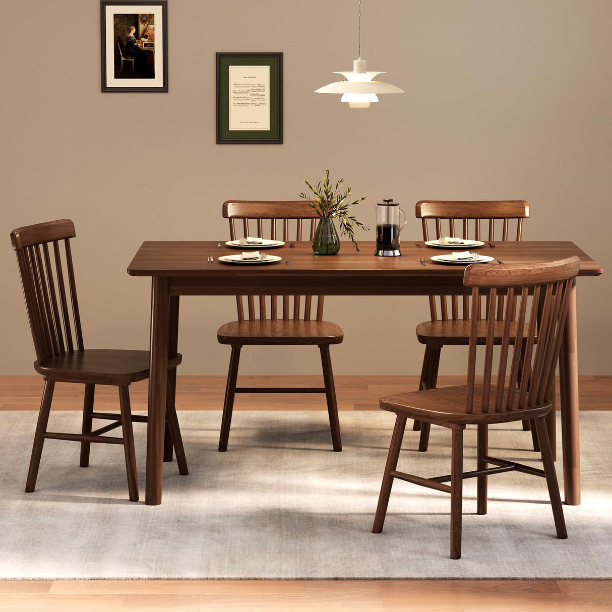 47.2" Solid Vintage Dining Table, Rectangular Wooden Table for Kitchen for 4 or 6