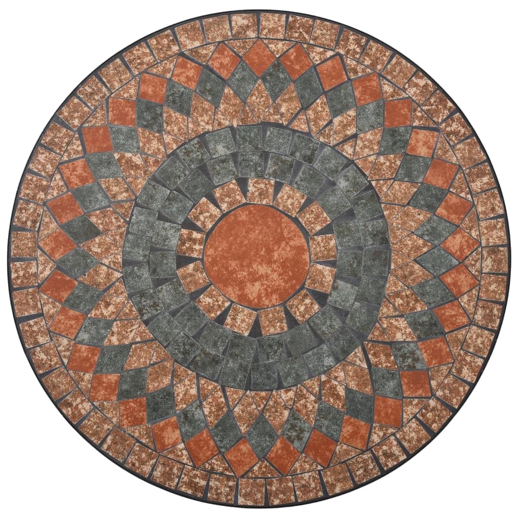 3 Piece Mosaic Bistro Set Ceramic Tile | Terracotta, Gray and Orange