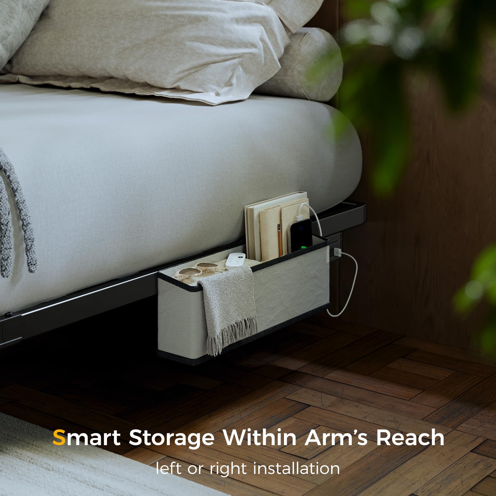 Queen Floating Bed Frame with LED Lights & Charging Station