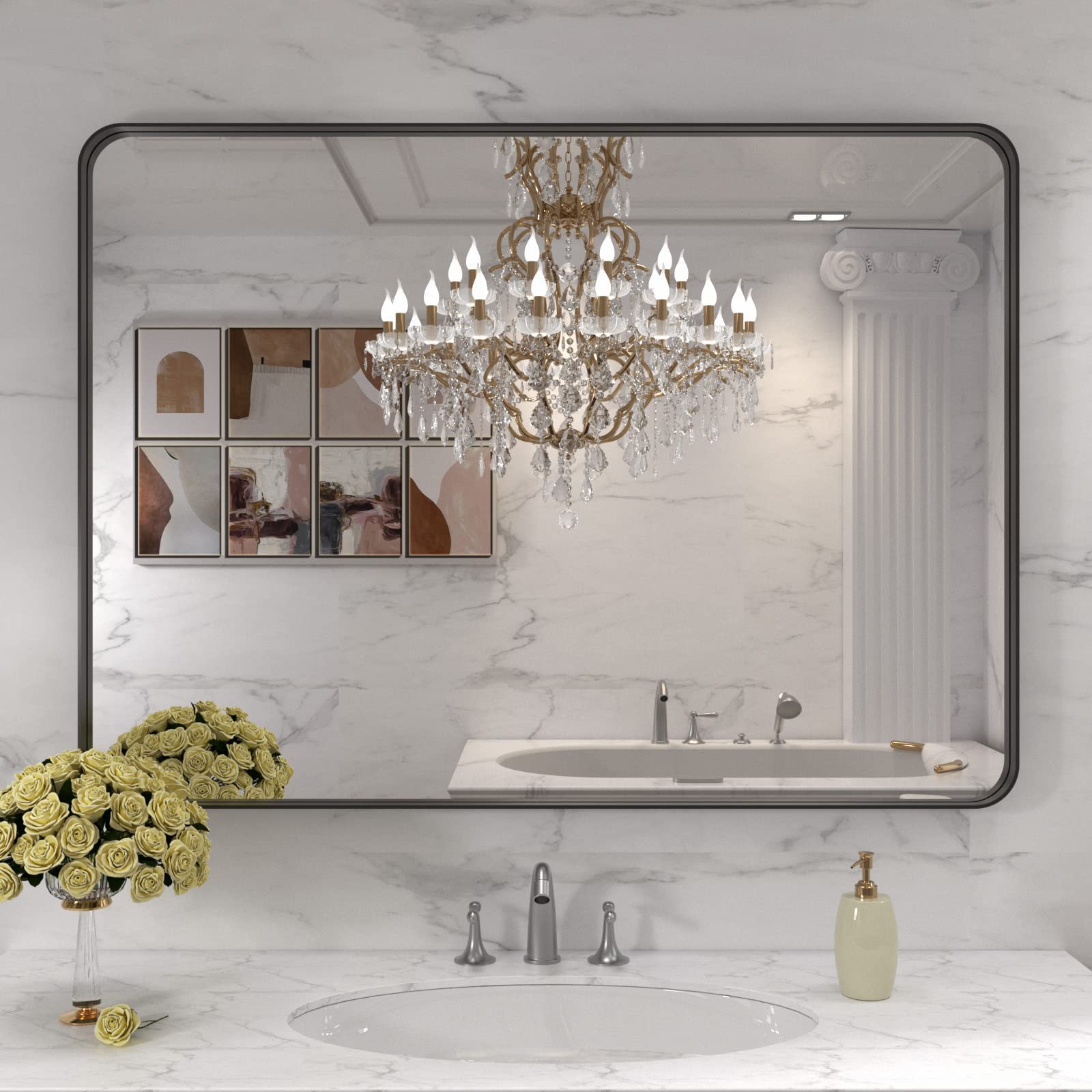 Bathroom Mirror for Wall, Matte Black Bathroom Vanity Mirror