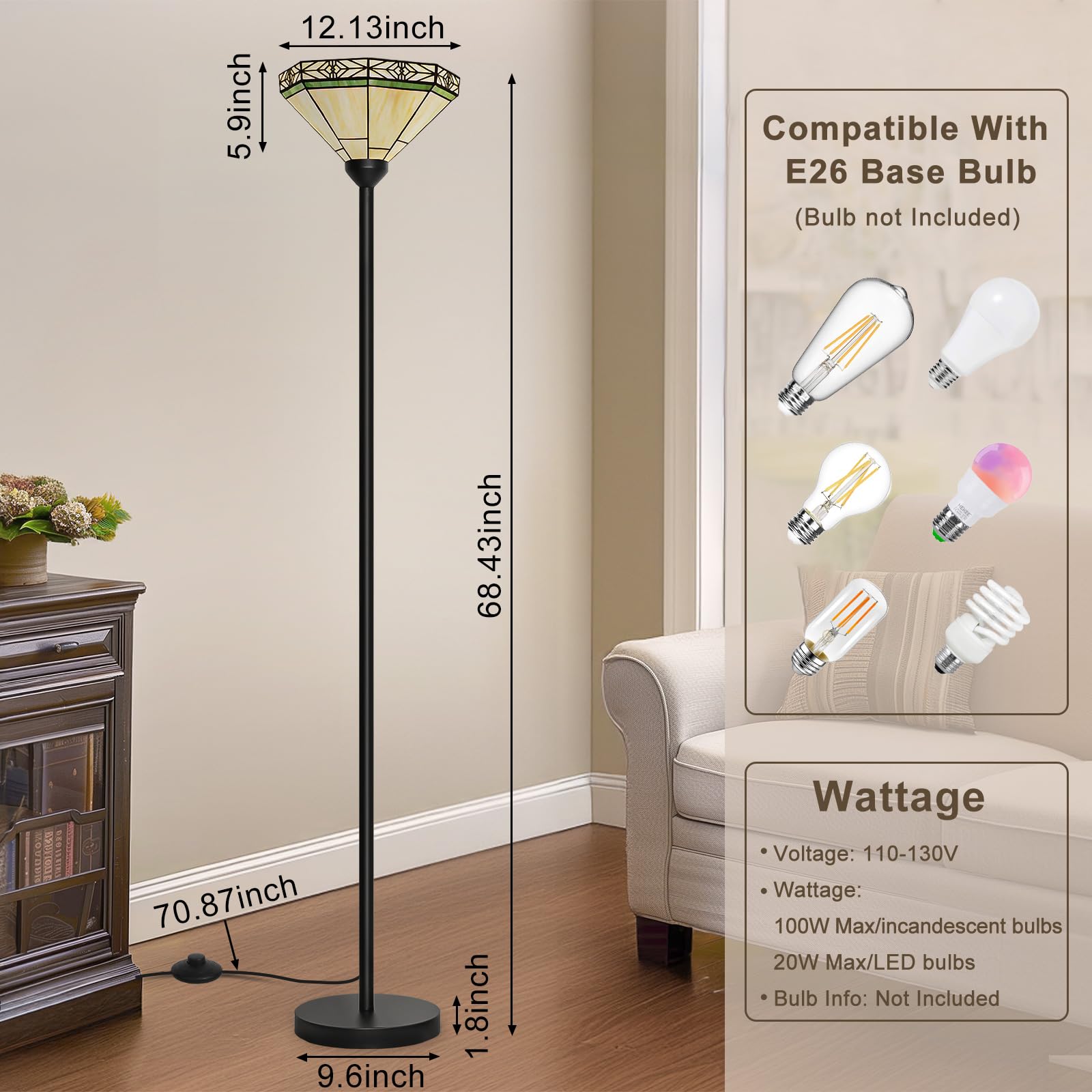 Tiffany Floor Lamp with Stained Glass Shade