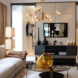 Glass Globe Chandelier Mid Century Modern Pendant Lights Black Ceiling Hanging Light