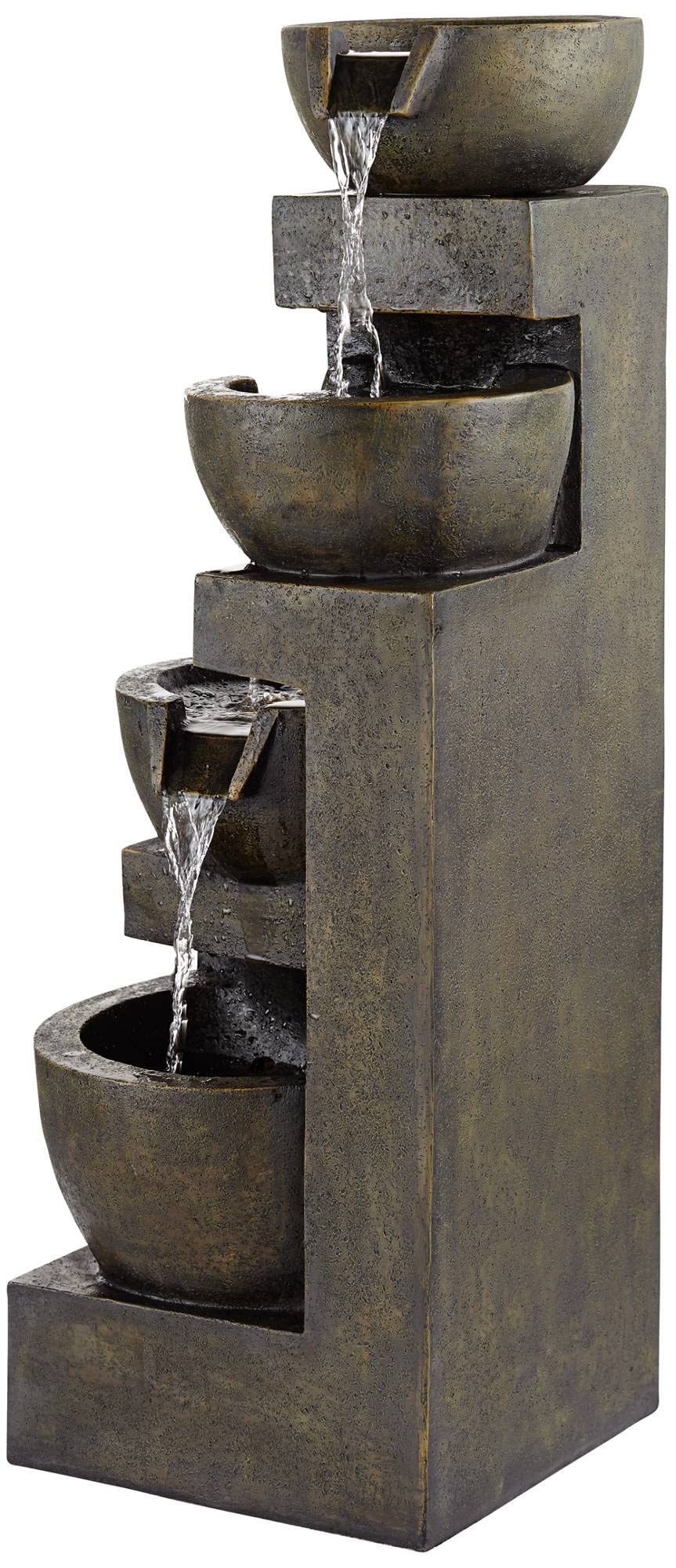 Four Bowl Rustic Outdoor Floor Water Fountain 42" High with LED Light Cascading Decor