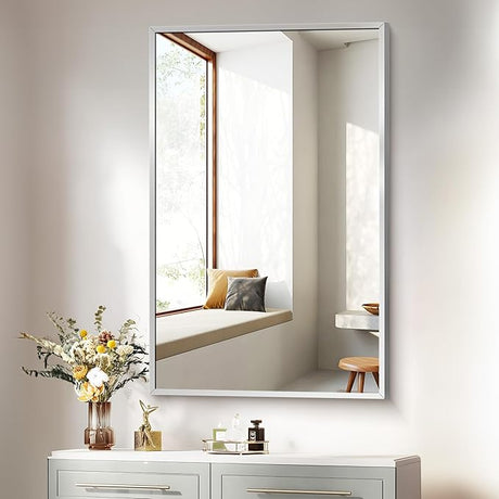 Black Bathroom Mirror for Wall, 60x30 Inch Rectangle Mirrors with Metal Frame,