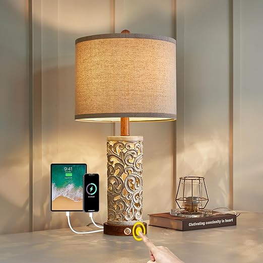 3-Way Dimmable 22'' USB A+C Touch Control Table Lamp