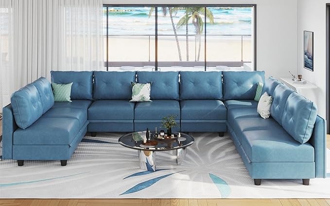 Modular U-Shaped Cognac Sectional Sofa with Storage