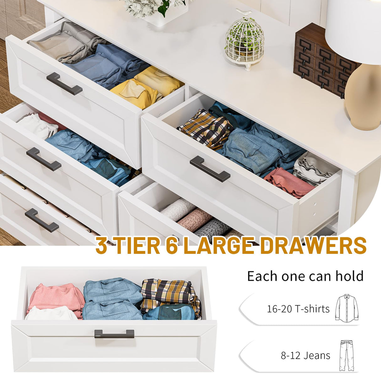 Dresser for Bedroom with 6 Drawer Dresser, Dresser & Chest of Drawers, Bedroom