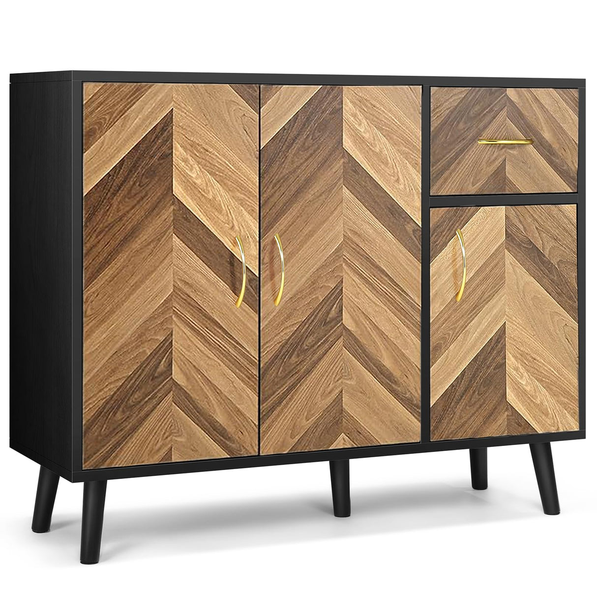 Sideboard Buffet Cabinet with Storage - 3 Doors Black Storage Cabinet with Drawers